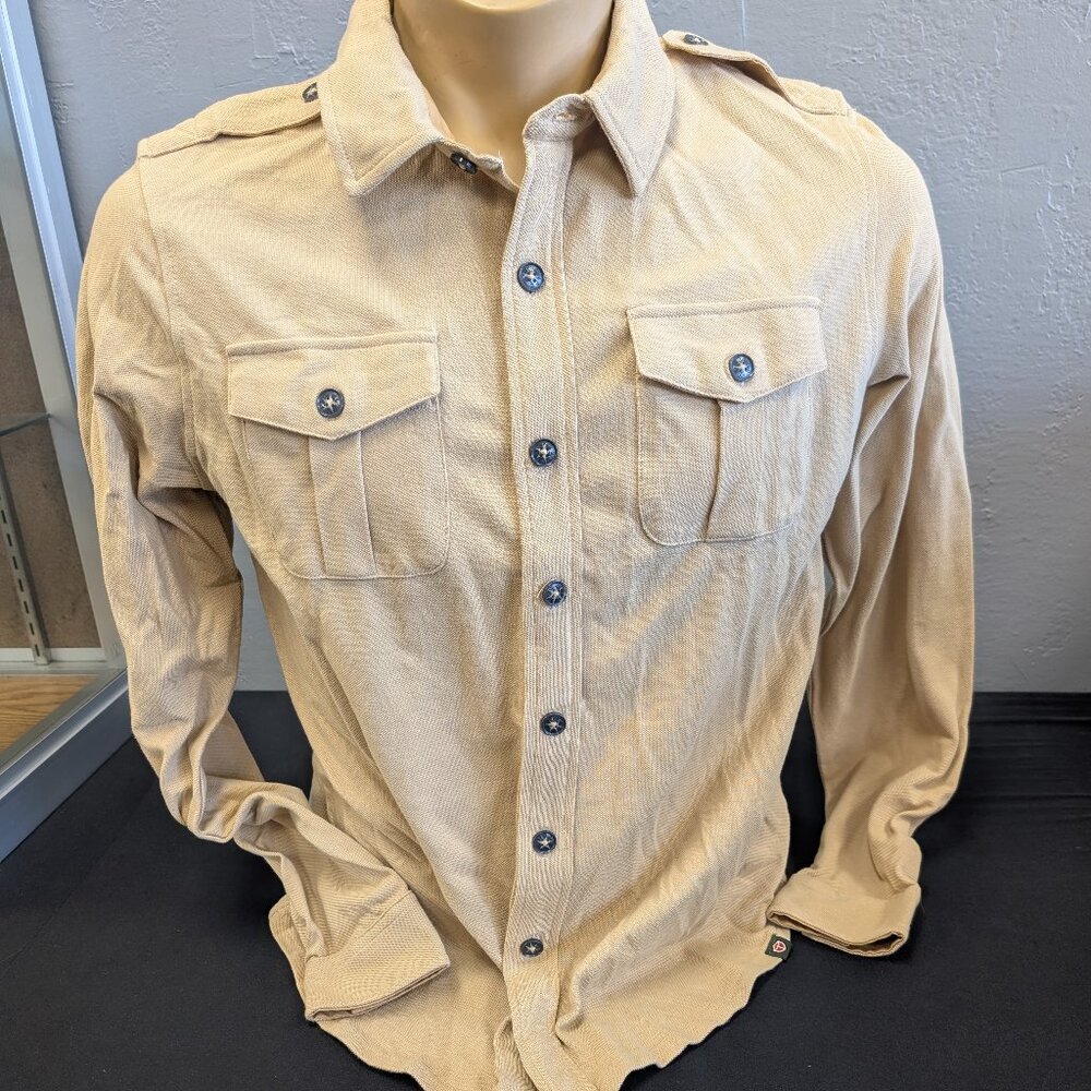 Red Canoe Toronto Canada Cotton Button Up Shirt Tan Men's Large